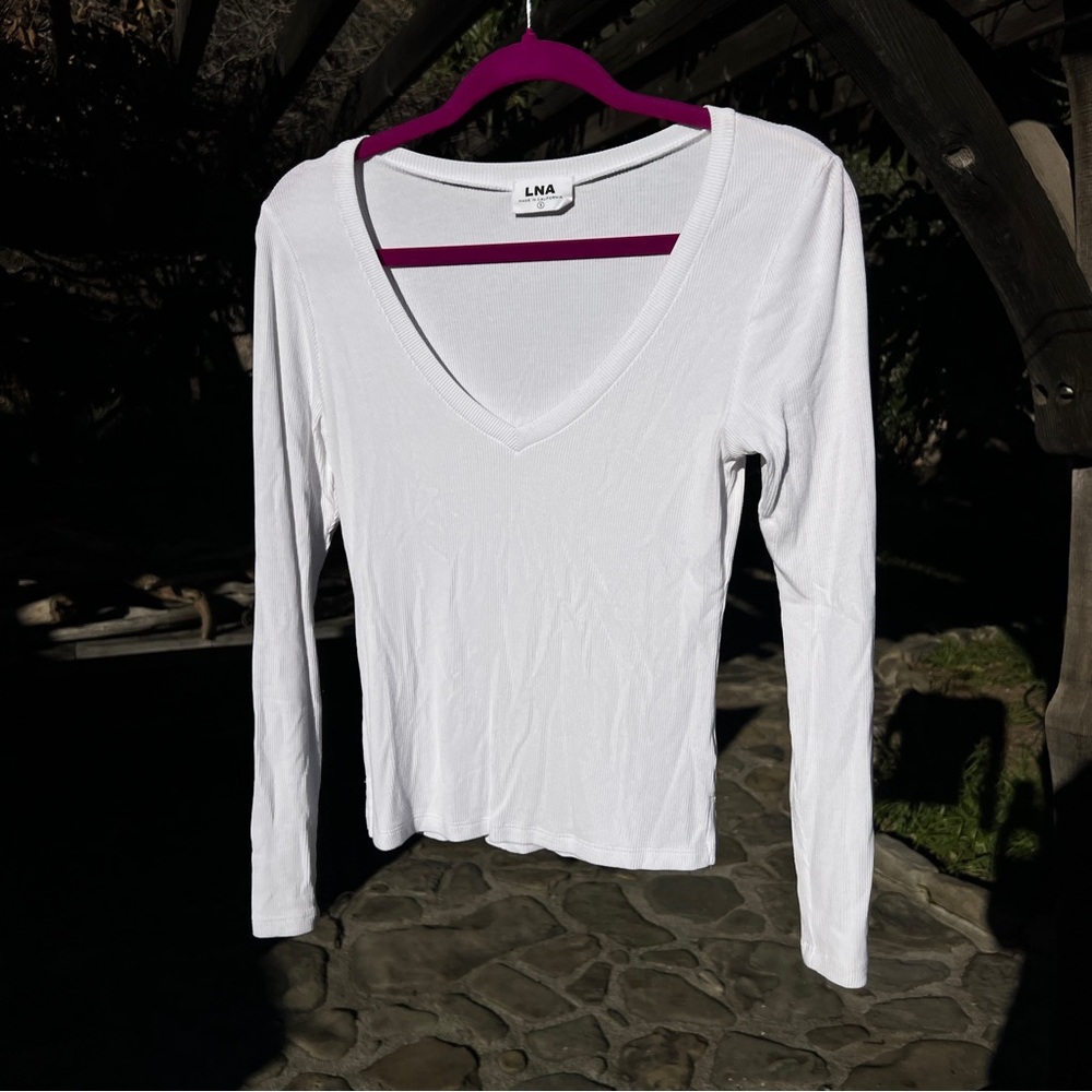 LNA Women's Classic White Long Sleeve V-Neck Tee